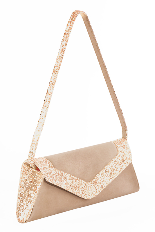 Biscuit beige and powder pink women's dress clutch, for weddings, ceremonies, cocktails and parties. Top view - Florence KOOIJMAN